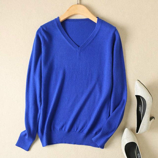 JVEII Women Sweater Knitted Female Long Sleeve V-neck Cashmere Sweater And Pullover Female Autumn Winter Slim Jumpers Casual