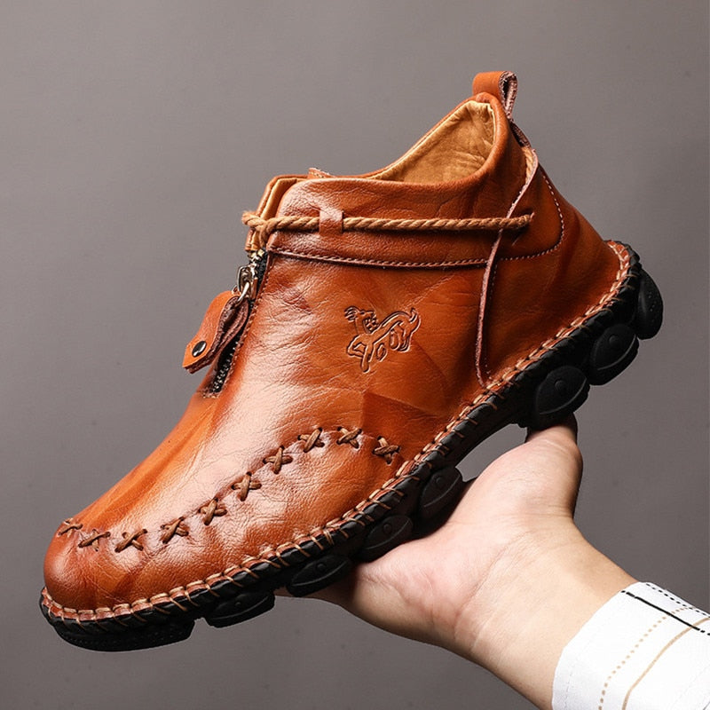 High Quality Genuine Leather Men Boots Fashion Zipper Shoes Male Cow Leather Man Brown Ankle Boots 2019 Autumn Plus Size 38-48