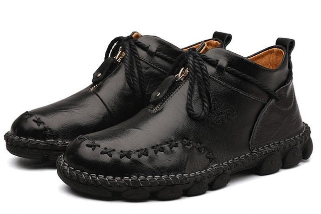 High Quality Genuine Leather Men Boots Fashion Zipper Shoes Male Cow Leather Man Brown Ankle Boots 2019 Autumn Plus Size 38-48