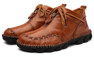 High Quality Genuine Leather Men Boots Fashion Zipper Shoes Male Cow Leather Man Brown Ankle Boots 2019 Autumn Plus Size 38-48