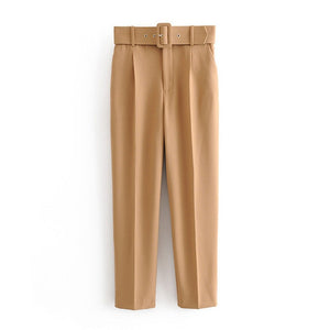 Office Lady Black Suit Pants with Belt Women High Waist Solid Long Trousers Fashion Pockets Pants Trousers Pantalones