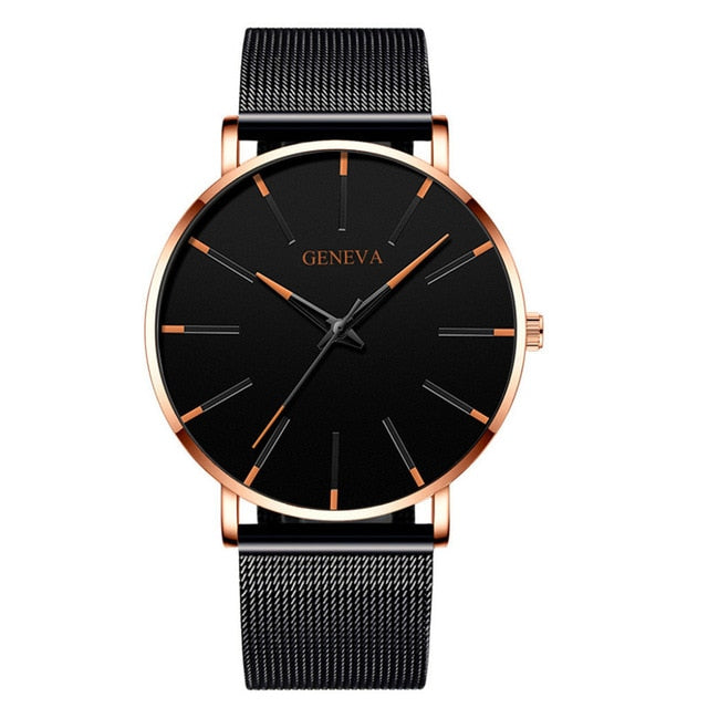 Luxury Fashion Mens Minimalist Watches Ultra Thin black Stainless Steel Mesh Band Watch Men Business Casual Analog Quartz clock