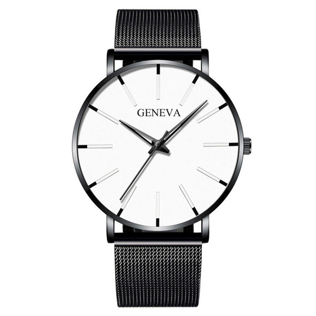 Luxury Fashion Mens Minimalist Watches Ultra Thin black Stainless Steel Mesh Band Watch Men Business Casual Analog Quartz clock