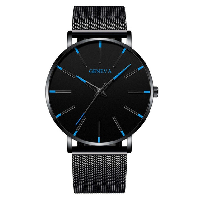 Luxury Fashion Mens Minimalist Watches Ultra Thin black Stainless Steel Mesh Band Watch Men Business Casual Analog Quartz clock