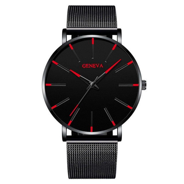 Luxury Fashion Mens Minimalist Watches Ultra Thin black Stainless Steel Mesh Band Watch Men Business Casual Analog Quartz clock