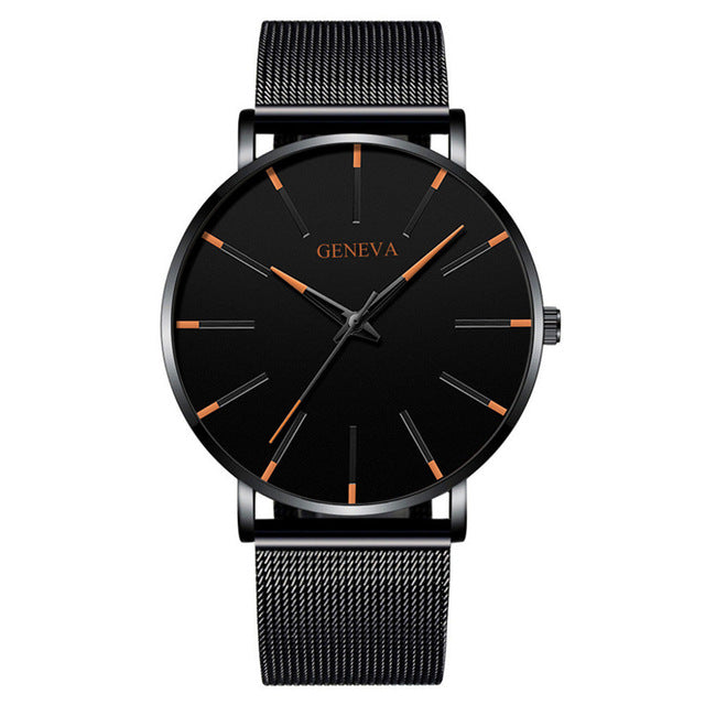 Luxury Fashion Mens Minimalist Watches Ultra Thin black Stainless Steel Mesh Band Watch Men Business Casual Analog Quartz clock