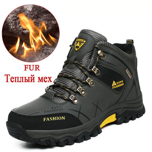 Brand Men Winter Snow Boots Warm Super Men High Quality Waterproof Leather Sneakers Outdoor Male Hiking Boots Work Shoes 39-47