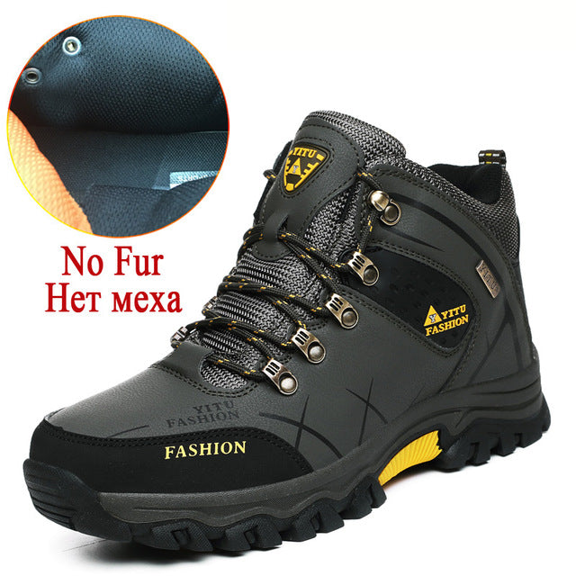 Brand Men Winter Snow Boots Warm Super Men High Quality Waterproof Leather Sneakers Outdoor Male Hiking Boots Work Shoes 39-47