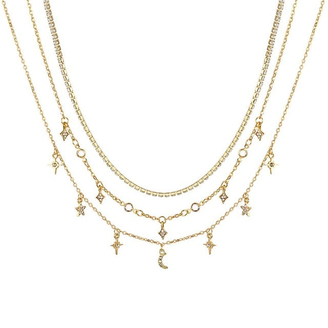 Bohemian Multilayer Pendant Necklace for Women Fashion, Geometric Charm Chain Necklace Wholesale Jewelry
