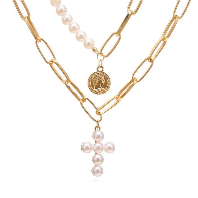Bohemian Multilayer Pendant Necklace for Women Fashion, Geometric Charm Chain Necklace Wholesale Jewelry