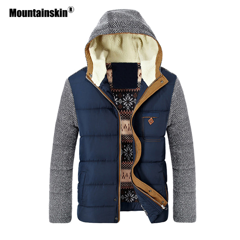 Mountainskin Winter Coat Men's Warm Parkas Thick Fleece Cotton Coats Slim Male Jackets Hooded Coat Mens Brand Clothing SA830