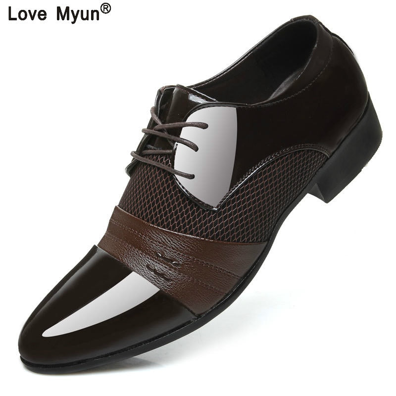 Big size china brand classic male Footwear Brown black White Push dress patent leather office Large Social elegant shoe for men