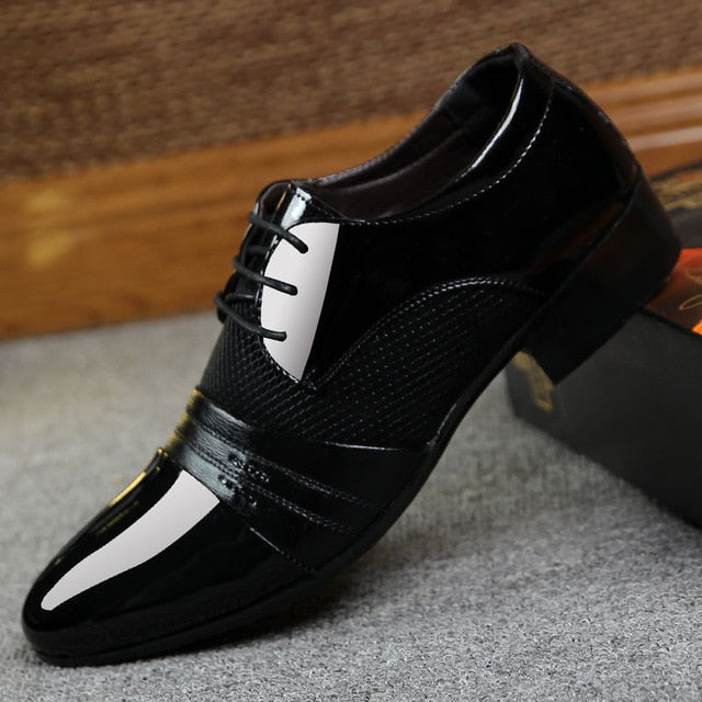 Big size china brand classic male Footwear Brown black White Push dress patent leather office Large Social elegant shoe for men