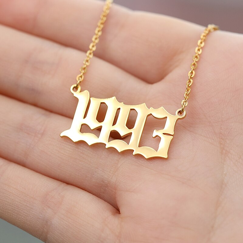 Stainless Steel Year Number Custom Necklaces Pendants For Women Men Gold Silver Long Chain Male Female Necklace Fashion Jewelry