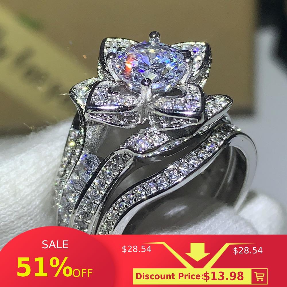 3PCS Hot Sale New 2019 Luxury Jewelry 925 Sterling Silver Round Cut 5A Cubic Zirconia Women Wedding Band Ring For Lovers' Gift