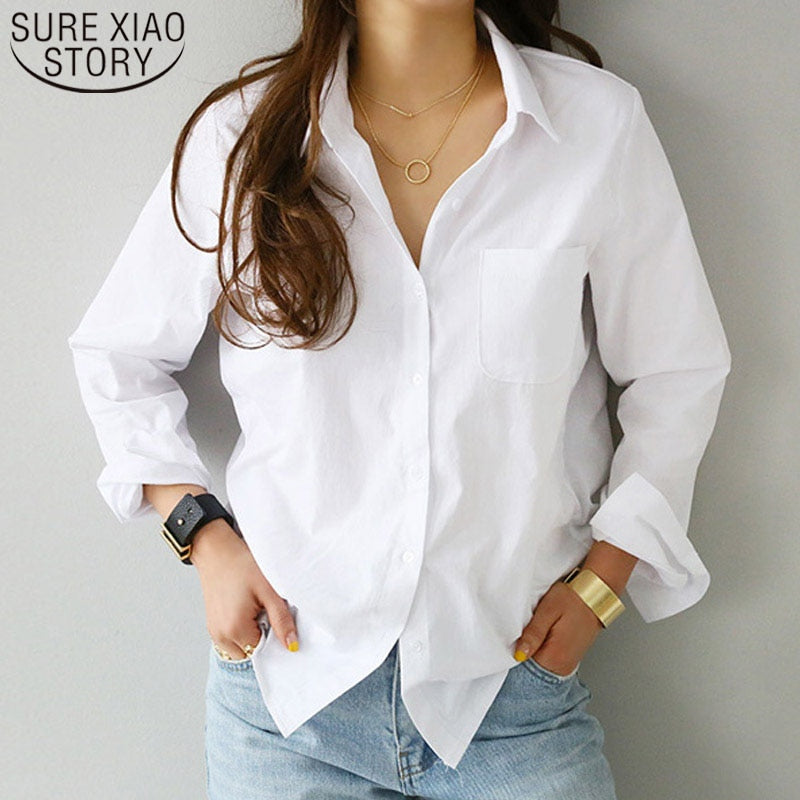 women shirts and blouses 2019 Feminine Blouse Top Long Sleeve Casual White Turn-down Collar OL Style Women Loose Blouses 3496 50