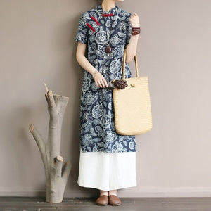 Republic of China style women's dress with improved retro buckle dress summer short sleeve long