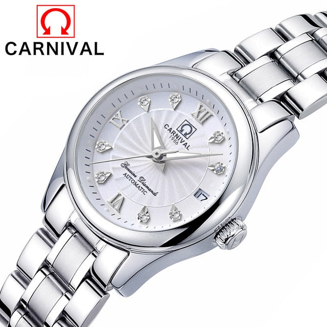 Carnival Switzerland Sapphire Mechanical Women Watches Luxury Brand Full Steel Ladies Waterproof Automatic Watch Women kol saati