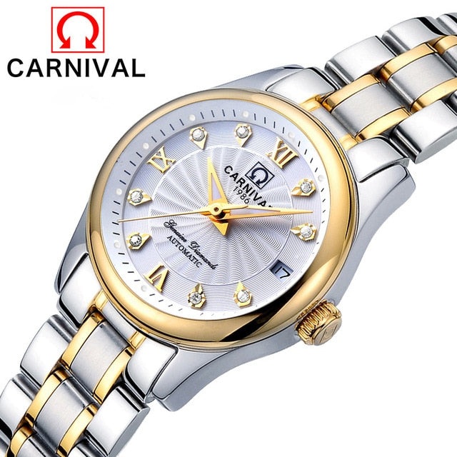 Carnival Switzerland Sapphire Mechanical Women Watches Luxury Brand Full Steel Ladies Waterproof Automatic Watch Women kol saati