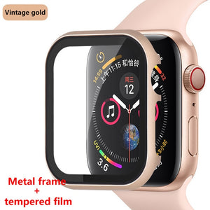 Glass+Frame matel case For Apple Watch 5 4 3 44mm 42mm iwatch band 40mm 38mm Metal bumper All-around screen protector frame