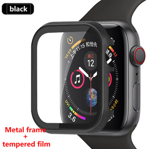 Glass+Frame matel case For Apple Watch 5 4 3 44mm 42mm iwatch band 40mm 38mm Metal bumper All-around screen protector frame