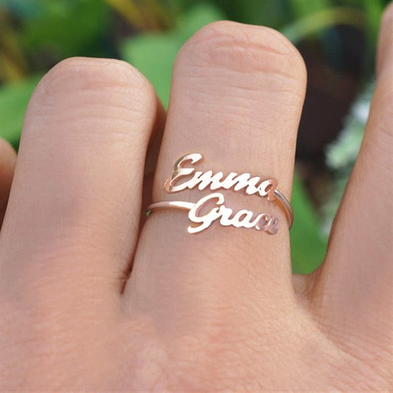 Adjustable Double Name Ring Custom Two Name Rings  Couples Names on Ring New Women Men Jewelry Stainless Steel Bague double nom