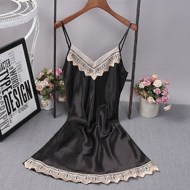 Women Sexy Lace Night Dress Lingerie Deep V Nightgowns Casual Home Dress Nightdress Fashion Sleepwear Summer Homewear #D