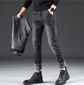 2019 Stylish Winter Thick Warm Flannel Stretch Jeans For Men High Quality Male Pants