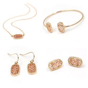Small Cute Geometric Filigree Oval Stud Earrings