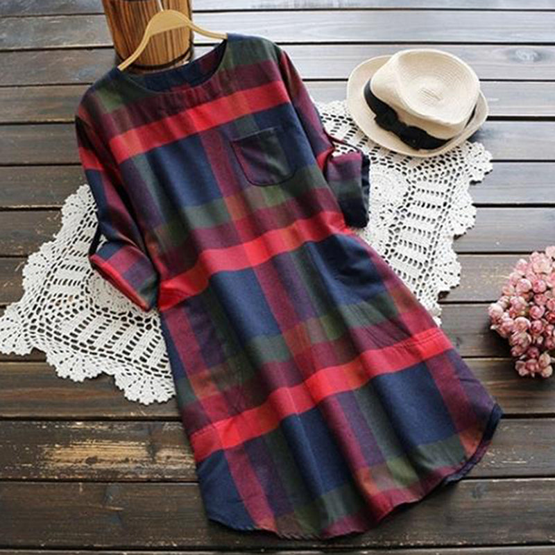 Women Long Plaid Blouse Loose Casual Shirt Vintage Long Sleeve Tops Elegant Autumn Pullovers Streetwear Ladies Clothing