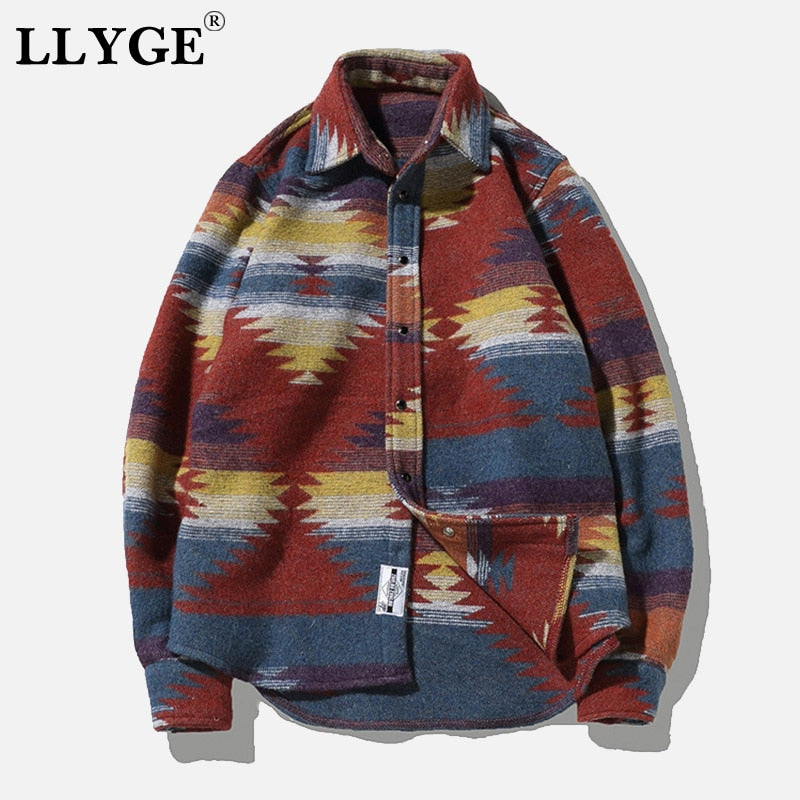 Plus Size 5XL Flannel Woolen Men's Shirt Blouses Panelled Long Sleeve Thicken Men Shirts 2020 Casual Male Streetwear Clothes