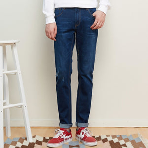 Metersbonwe Straight Jeans Men Casual Hole Design Jeans Autumn Youth Hole Design Trend Slim Jeans Mens Pants Male Trousers