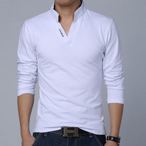 2020 Men Fashion Boutique Cotton Leisure Stand Collar Long Sleeve Polo shirt Mens Pure Color V-neck Polo shirt Big Size S-5XL