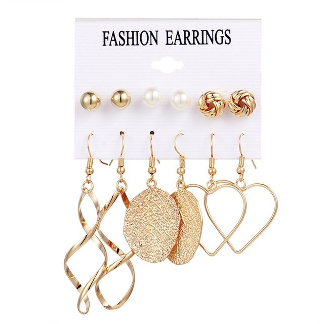 VKME 2019 Fashion Shell Earrings Set For Women Bohemian Flower Tassel Long Stud Earring 6pair / set Female Brincos Beach Jewelry