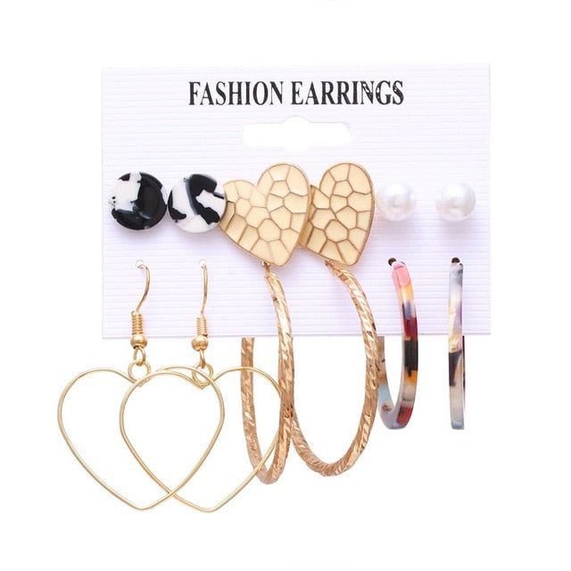 VKME 2019 Fashion Shell Earrings Set For Women Bohemian Flower Tassel Long Stud Earring 6pair / set Female Brincos Beach Jewelry