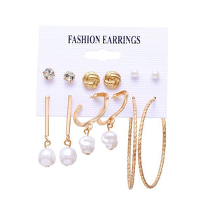 VKME 2019 Fashion Shell Earrings Set For Women Bohemian Flower Tassel Long Stud Earring 6pair / set Female Brincos Beach Jewelry