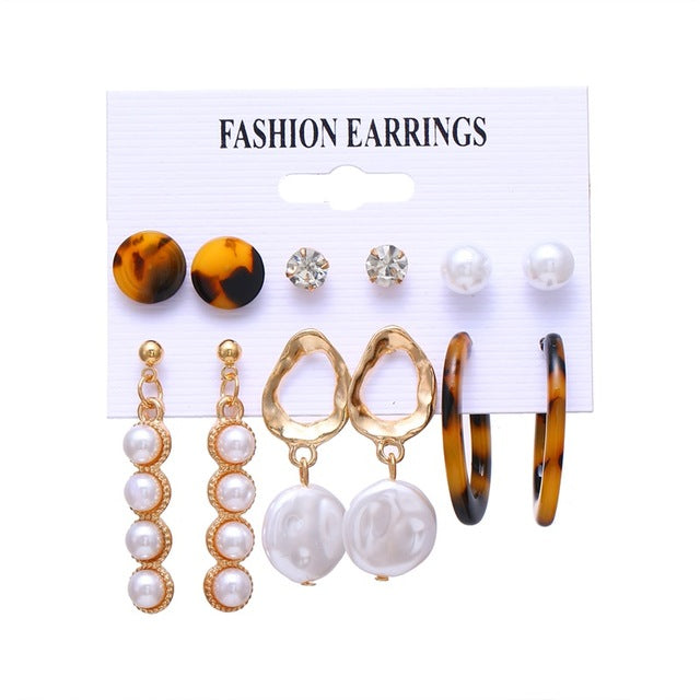 VKME 2019 Fashion Shell Earrings Set For Women Bohemian Flower Tassel Long Stud Earring 6pair / set Female Brincos Beach Jewelry