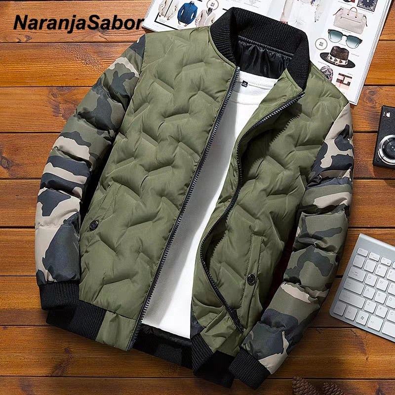 NaranjaSabor Winter Mens Bomber Jacket Warm Windproof Overcoats Male Camouflage Patchwork Fashion Parkas Brand Clothing N633