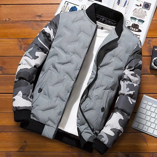 NaranjaSabor Winter Mens Bomber Jacket Warm Windproof Overcoats Male Camouflage Patchwork Fashion Parkas Brand Clothing N633