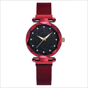 Luxury Women Watch Fashion Elegant Magnet Buckle Vibrato Purple Ladies Wristwatch Starry Sky Roman Numeral Gift Clock