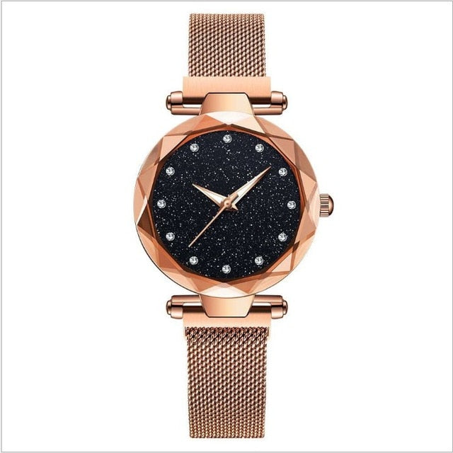 Luxury Women Watch Fashion Elegant Magnet Buckle Vibrato Purple Ladies Wristwatch Starry Sky Roman Numeral Gift Clock