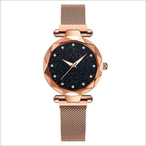 Luxury Women Watch Fashion Elegant Magnet Buckle Vibrato Purple Ladies Wristwatch Starry Sky Roman Numeral Gift Clock