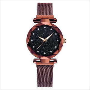 Luxury Women Watch Fashion Elegant Magnet Buckle Vibrato Purple Ladies Wristwatch Starry Sky Roman Numeral Gift Clock