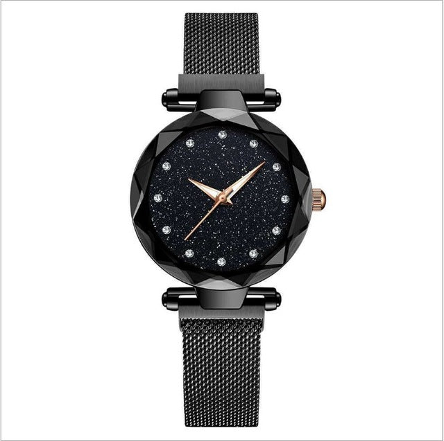 Luxury Women Watch Fashion Elegant Magnet Buckle Vibrato Purple Ladies Wristwatch Starry Sky Roman Numeral Gift Clock