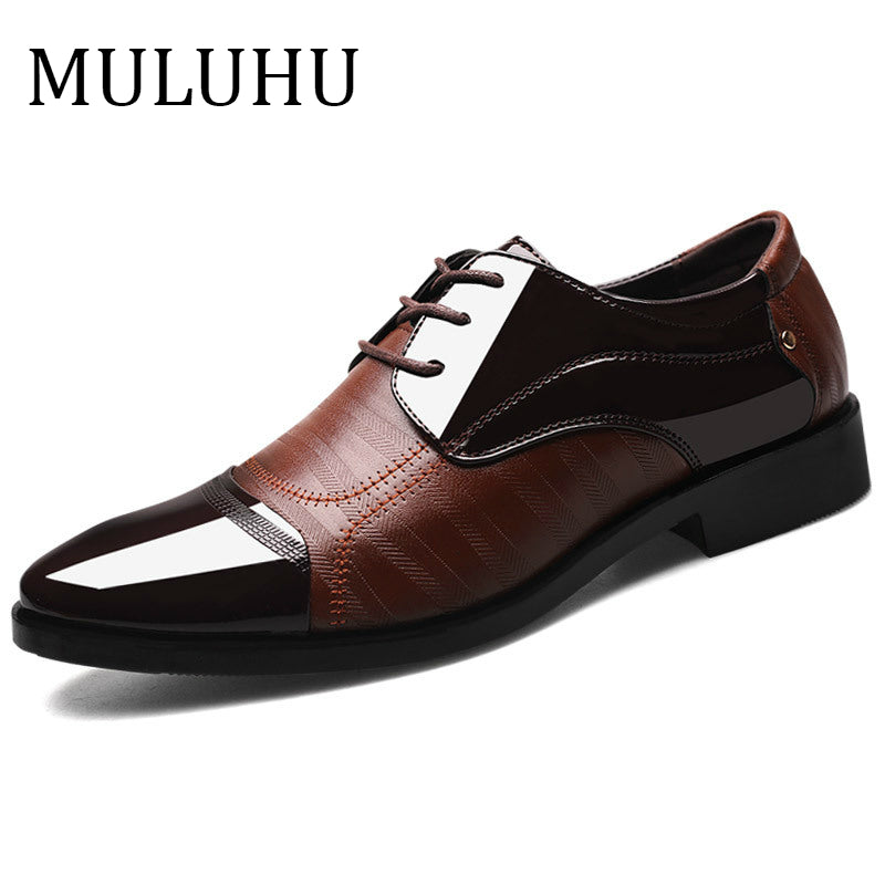 MULUHU Spring Autumn Men Shoes Leather Business Oxford Leather Shoes Office Wedding Lace Up Flat Shoes Plus Size 38-48