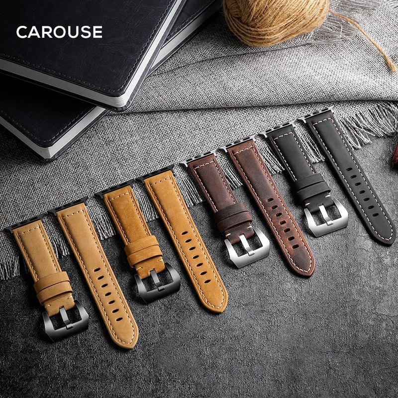 Carouse Handmade Crazy Cowhide Watchband For Apple Watch Band Series 5/4/3/2 42mm 38mm Leather Sports Strap for iWatch 44mm 40mm