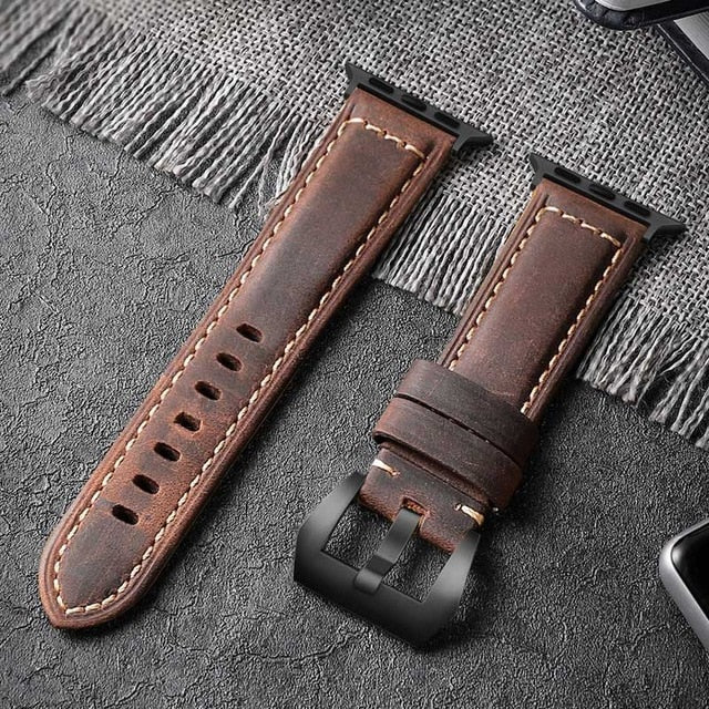 Carouse Handmade Crazy Cowhide Watchband For Apple Watch Band Series 5/4/3/2 42mm 38mm Leather Sports Strap for iWatch 44mm 40mm
