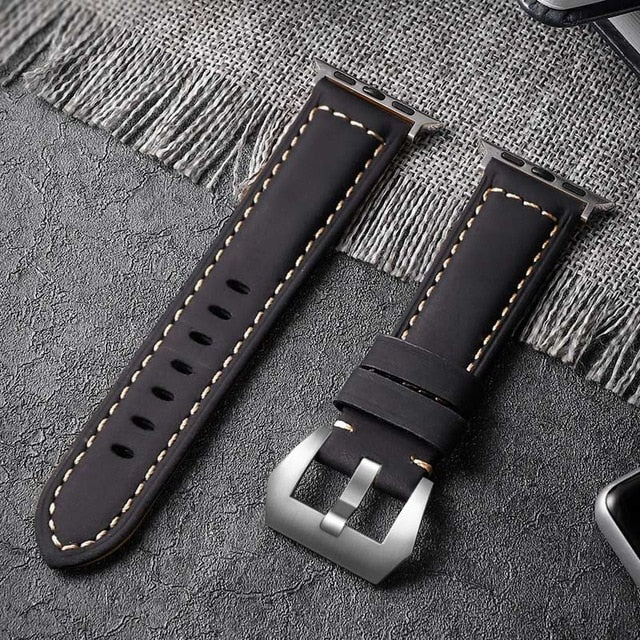 Carouse Handmade Crazy Cowhide Watchband For Apple Watch Band Series 5/4/3/2 42mm 38mm Leather Sports Strap for iWatch 44mm 40mm