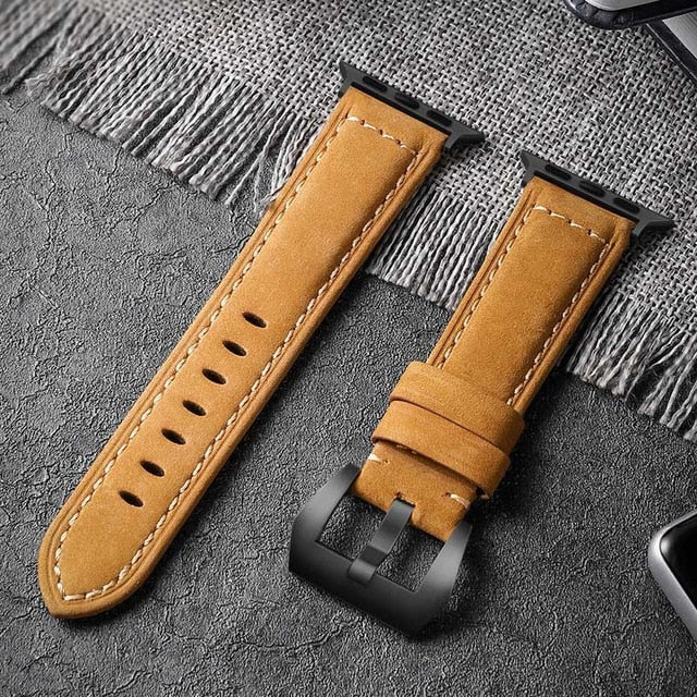 Carouse Handmade Crazy Cowhide Watchband For Apple Watch Band Series 5/4/3/2 42mm 38mm Leather Sports Strap for iWatch 44mm 40mm