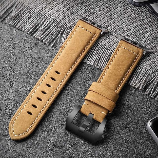 Carouse Handmade Crazy Cowhide Watchband For Apple Watch Band Series 5/4/3/2 42mm 38mm Leather Sports Strap for iWatch 44mm 40mm